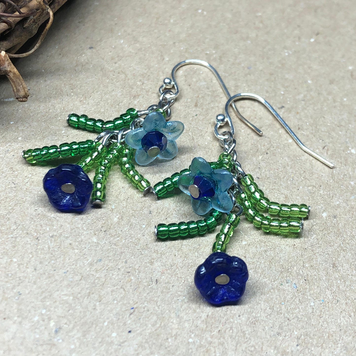 Blue flower Millefiori glass flower earrings