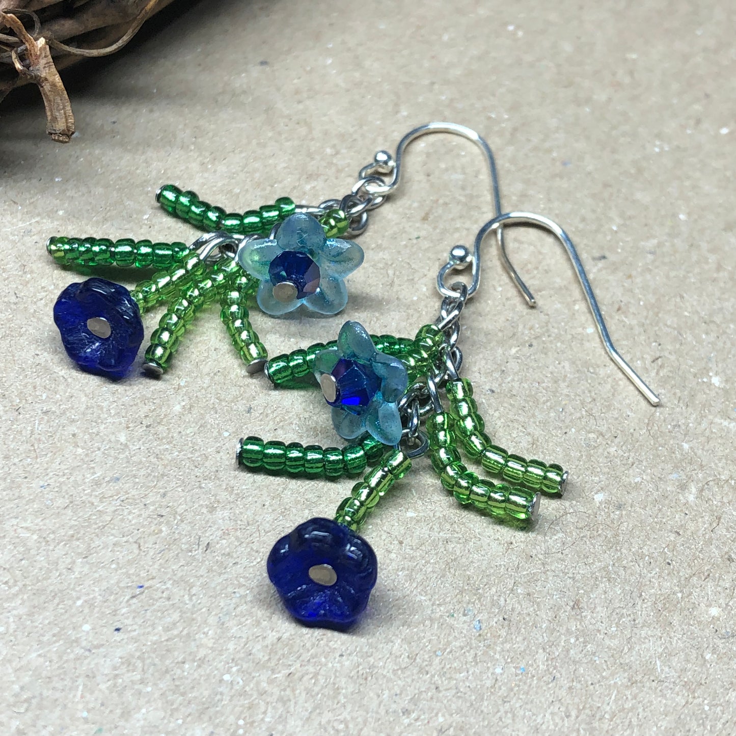 Blue flower Millefiori glass flower earrings