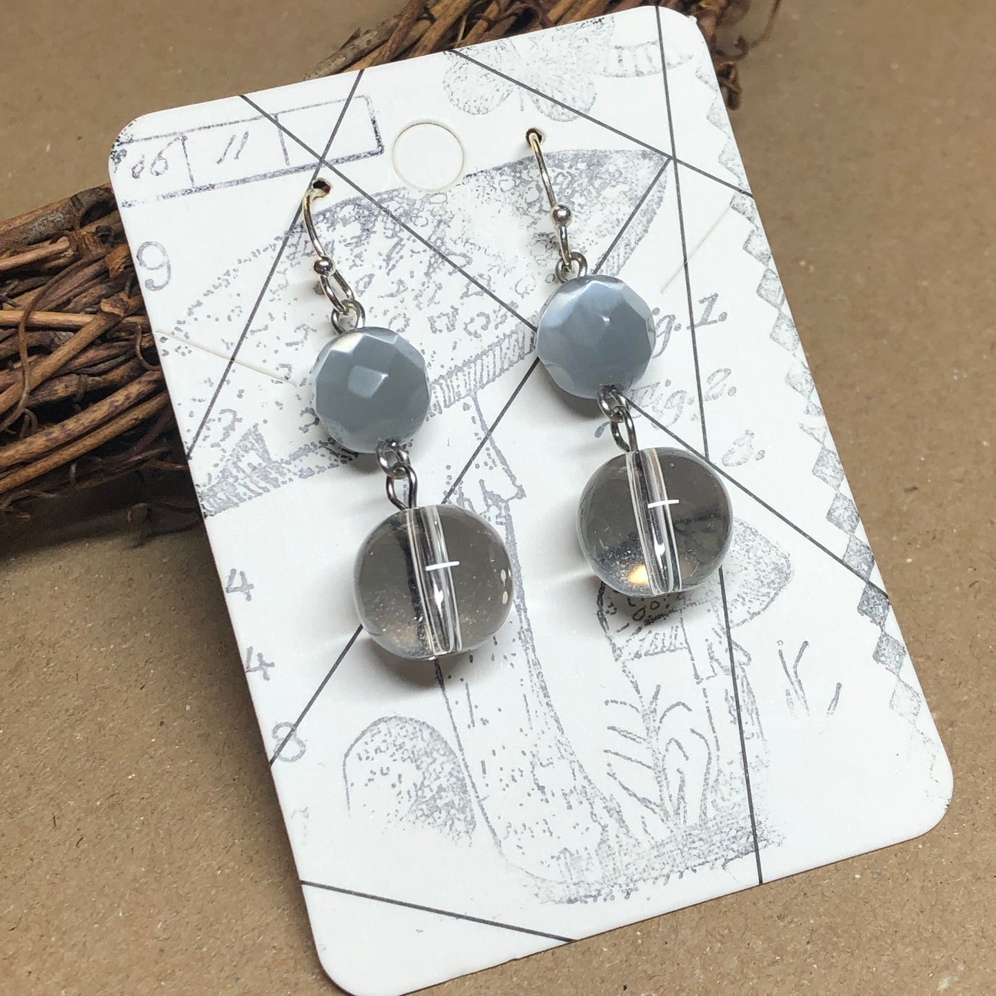 Misty grey cats eye glass earrings