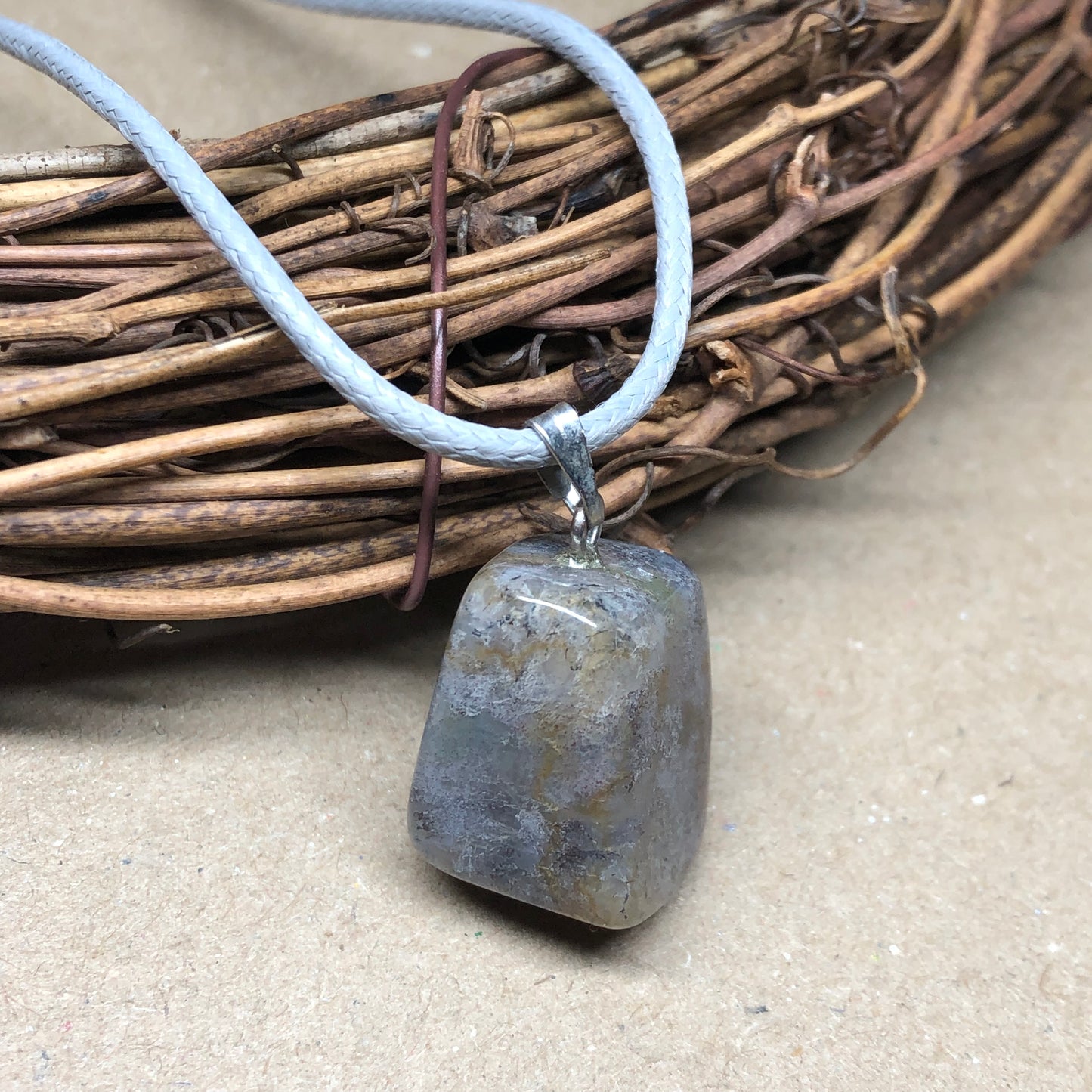 Indian Agate grey cord necklace