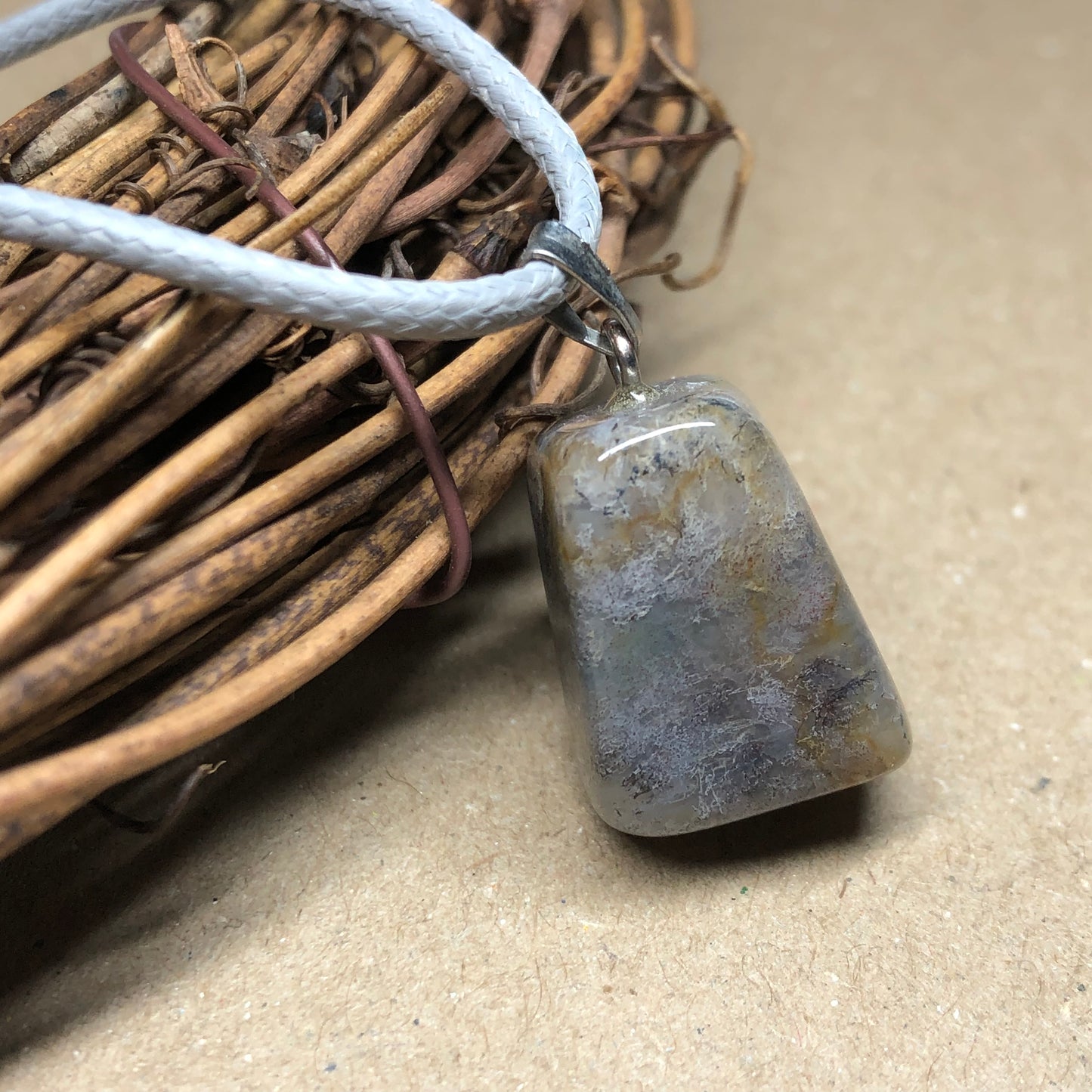 Indian Agate grey cord necklace