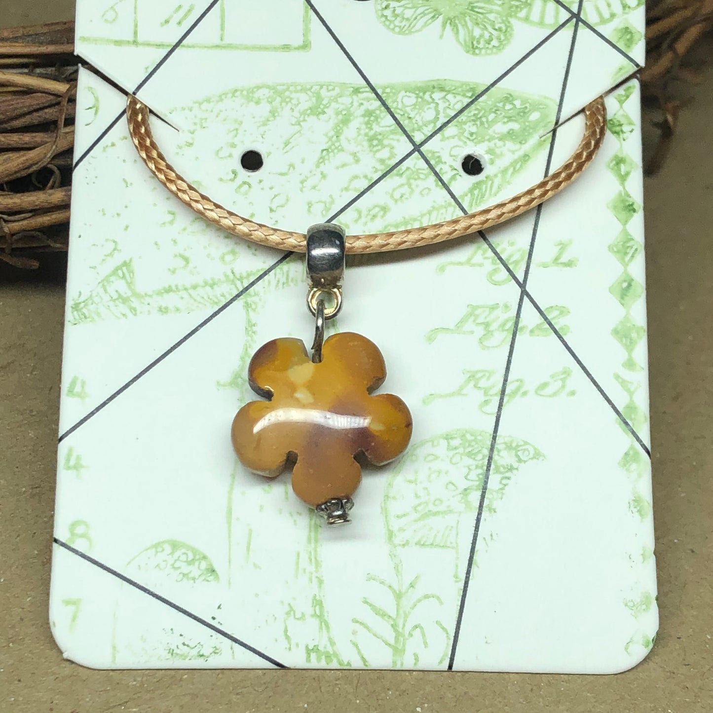 Mookaite flower beige cord necklace