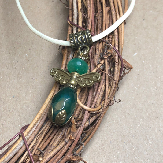 Tourmaline and Emerald Angel cream cord necklace