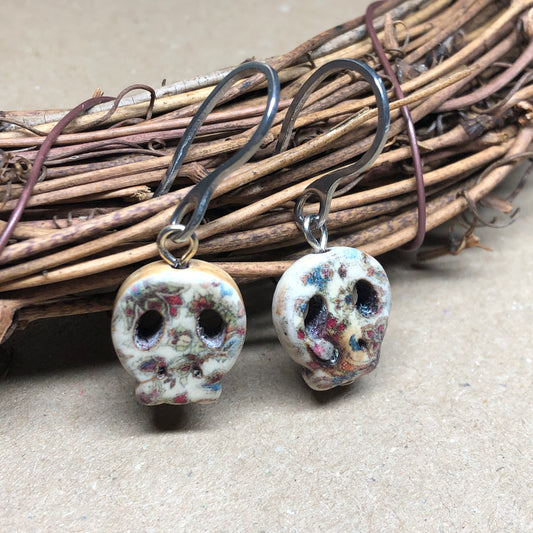 Printed floral skull Howlite earrings