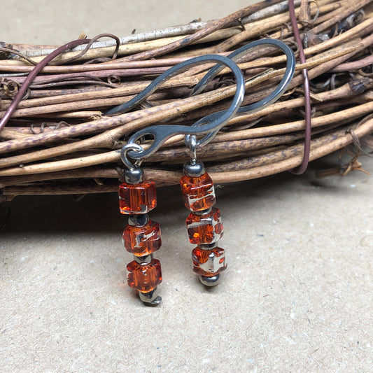 Orange glass cube earrings