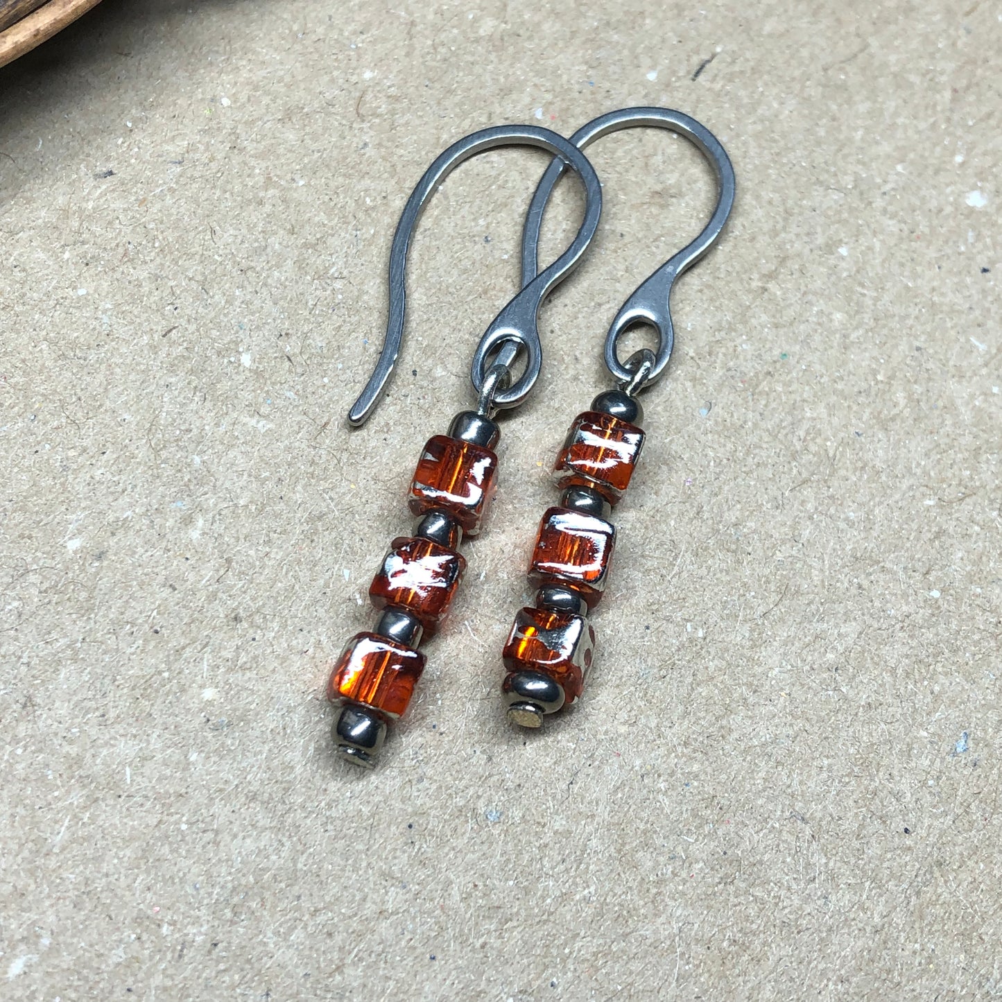 Orange glass cube earrings