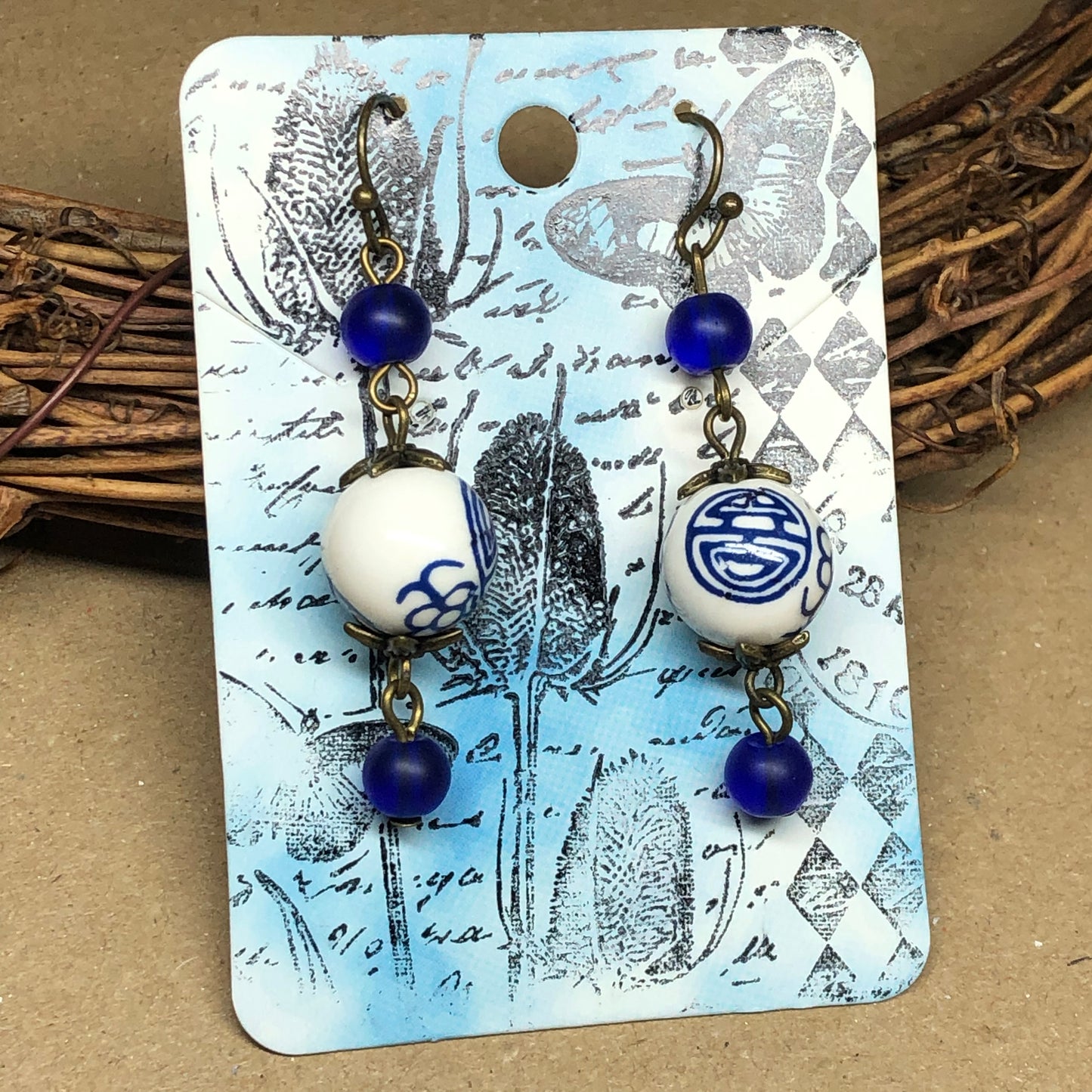 Delft cobalt china dangle earrings