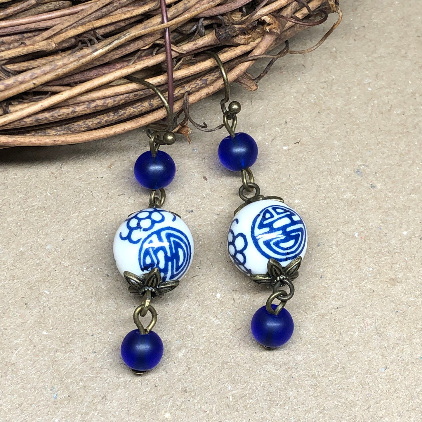 Delft cobalt china dangle earrings