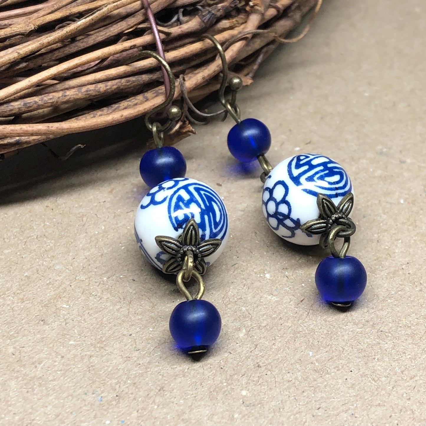 Delft cobalt china dangle earrings