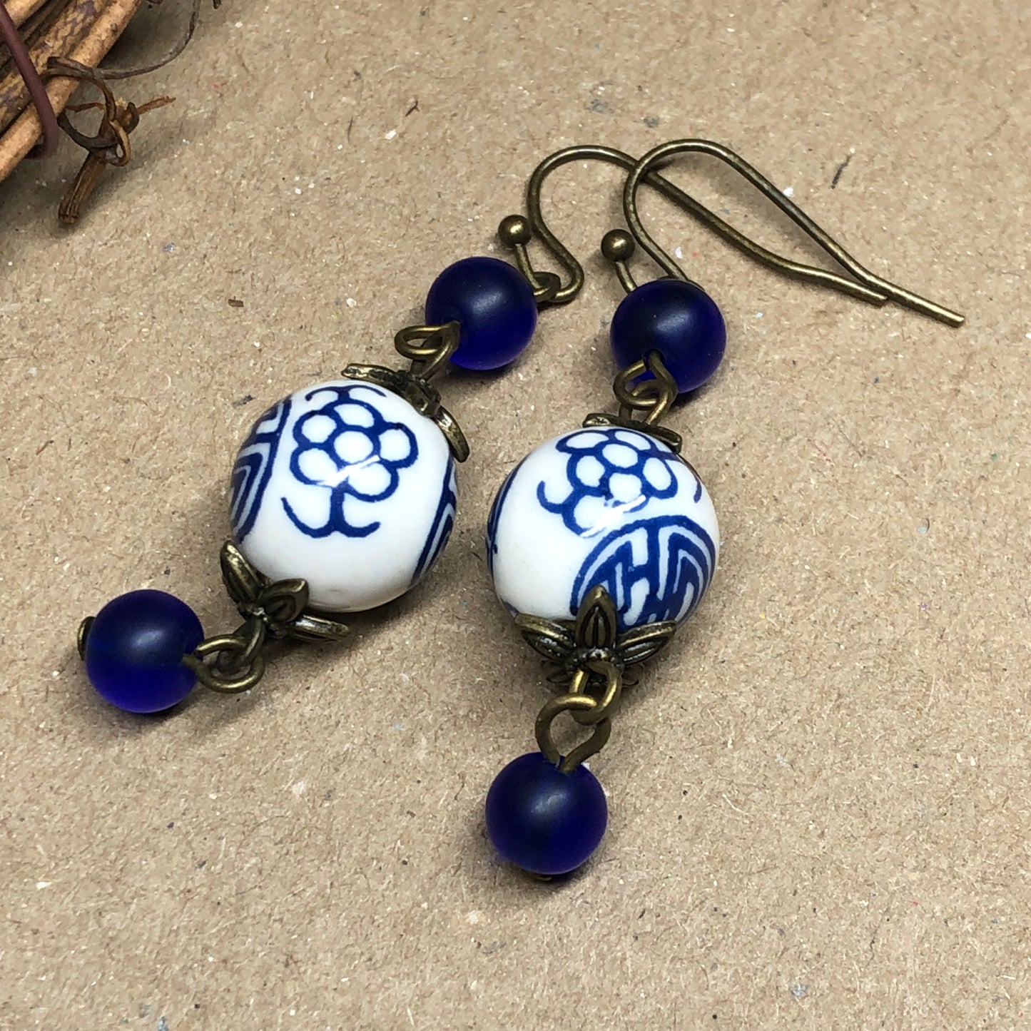 Delft cobalt china dangle earrings