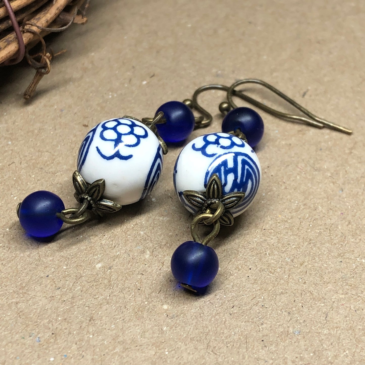 Delft cobalt china dangle earrings