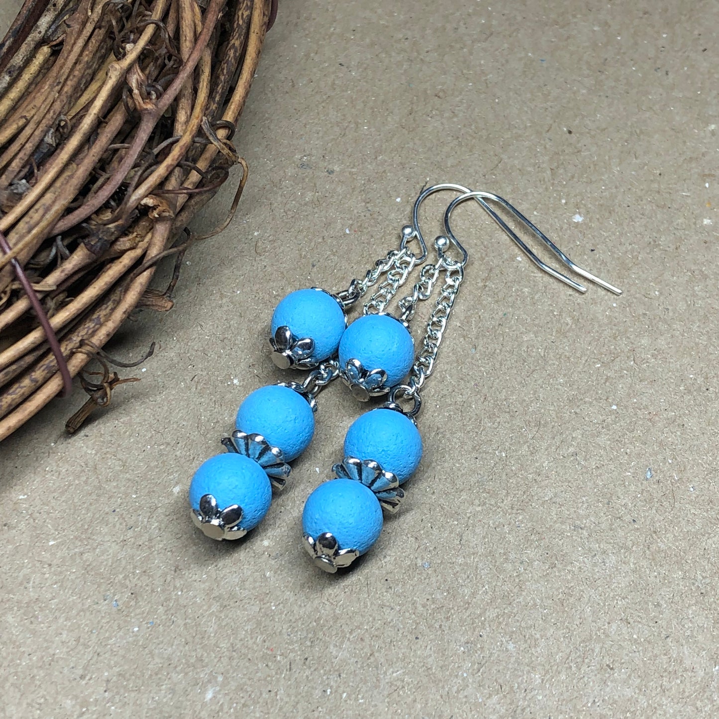 Sky blue lava stone earrings