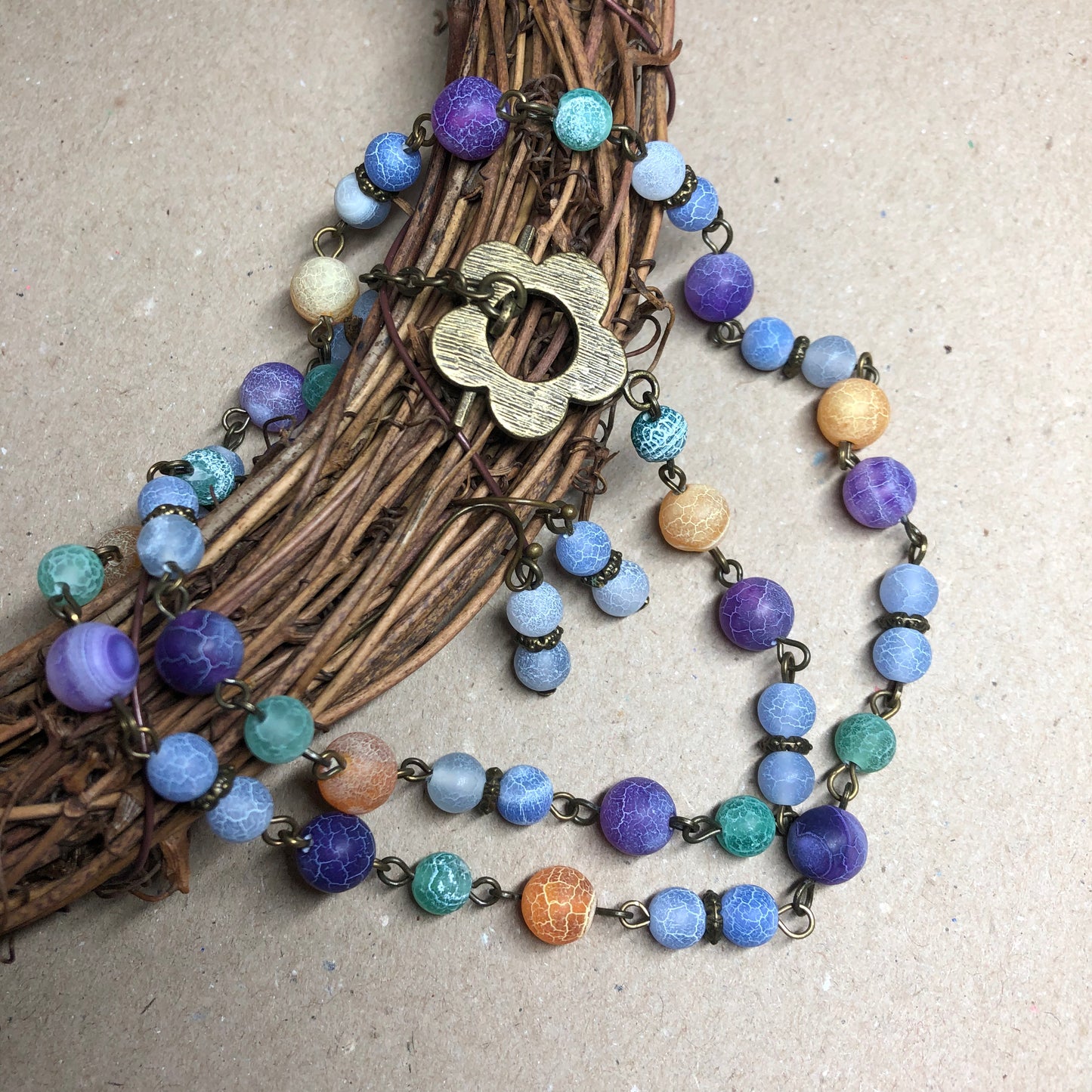 Colourful agate necklace and bracelet set