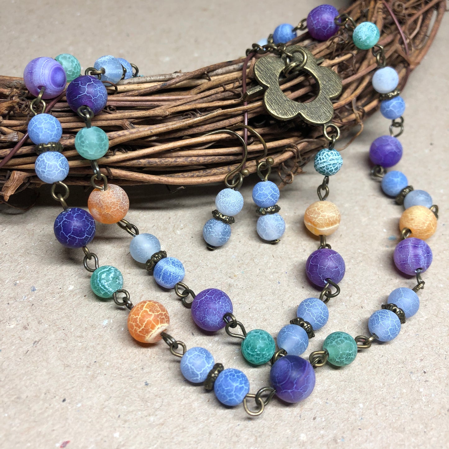 Colourful agate necklace and bracelet set