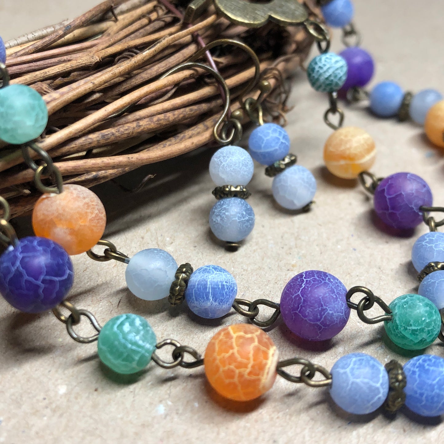 Colourful agate necklace and bracelet set