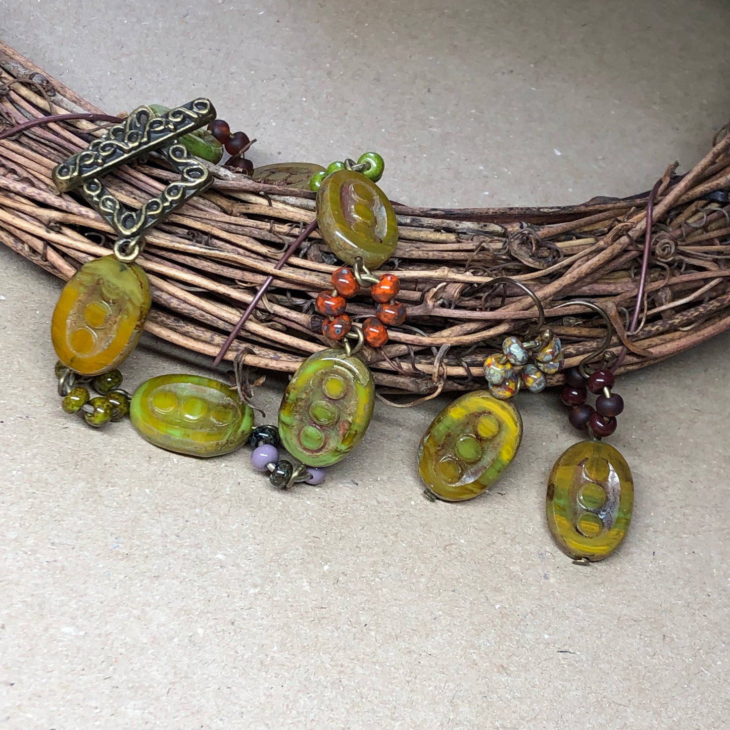 Traffic Lights - Czech glass bracelet and earrings set