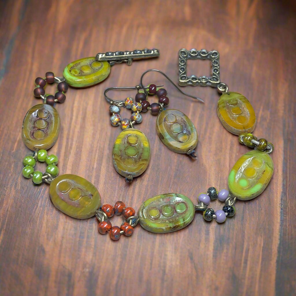 Traffic Lights - Czech glass bracelet and earrings set