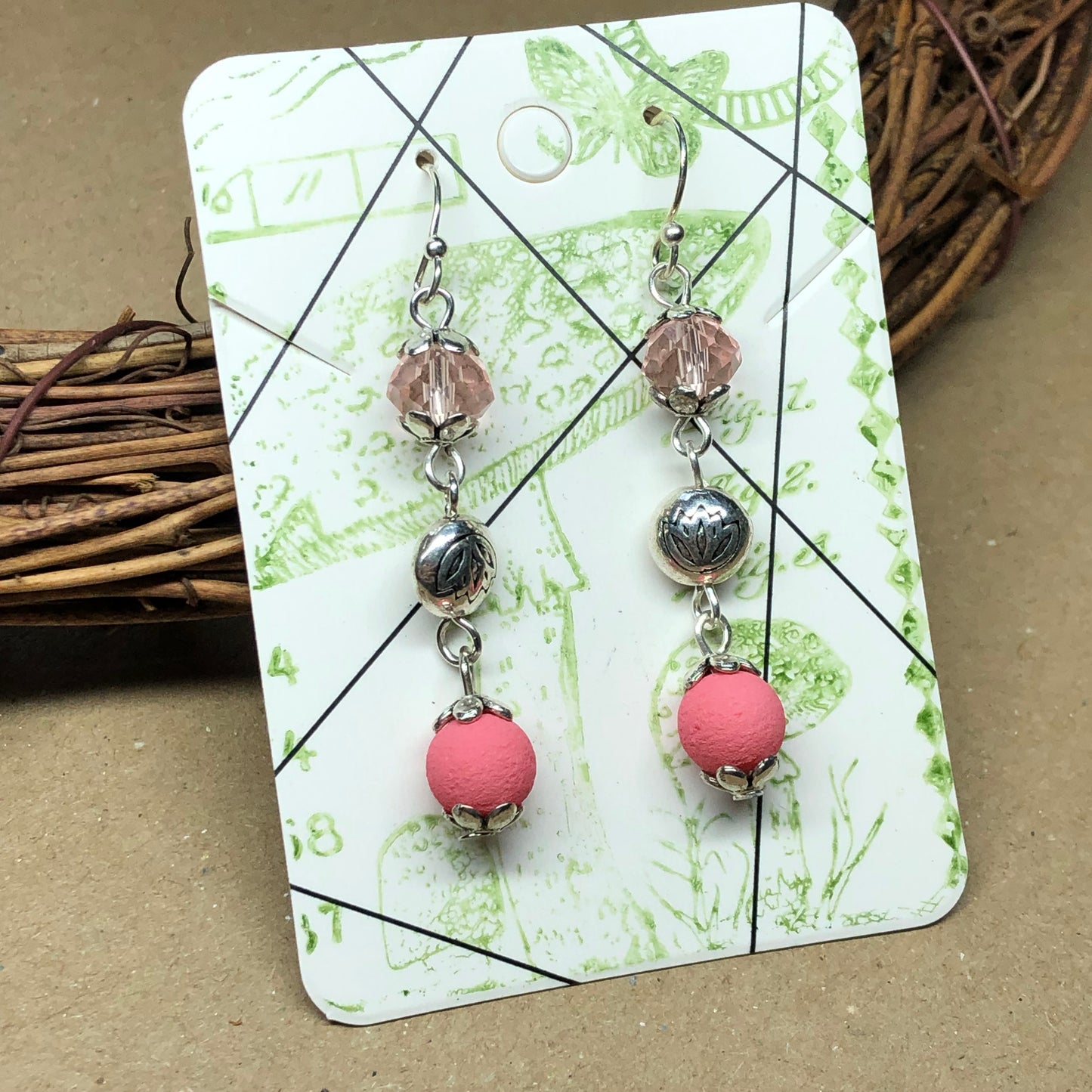 Salmon pink lava rock earrings