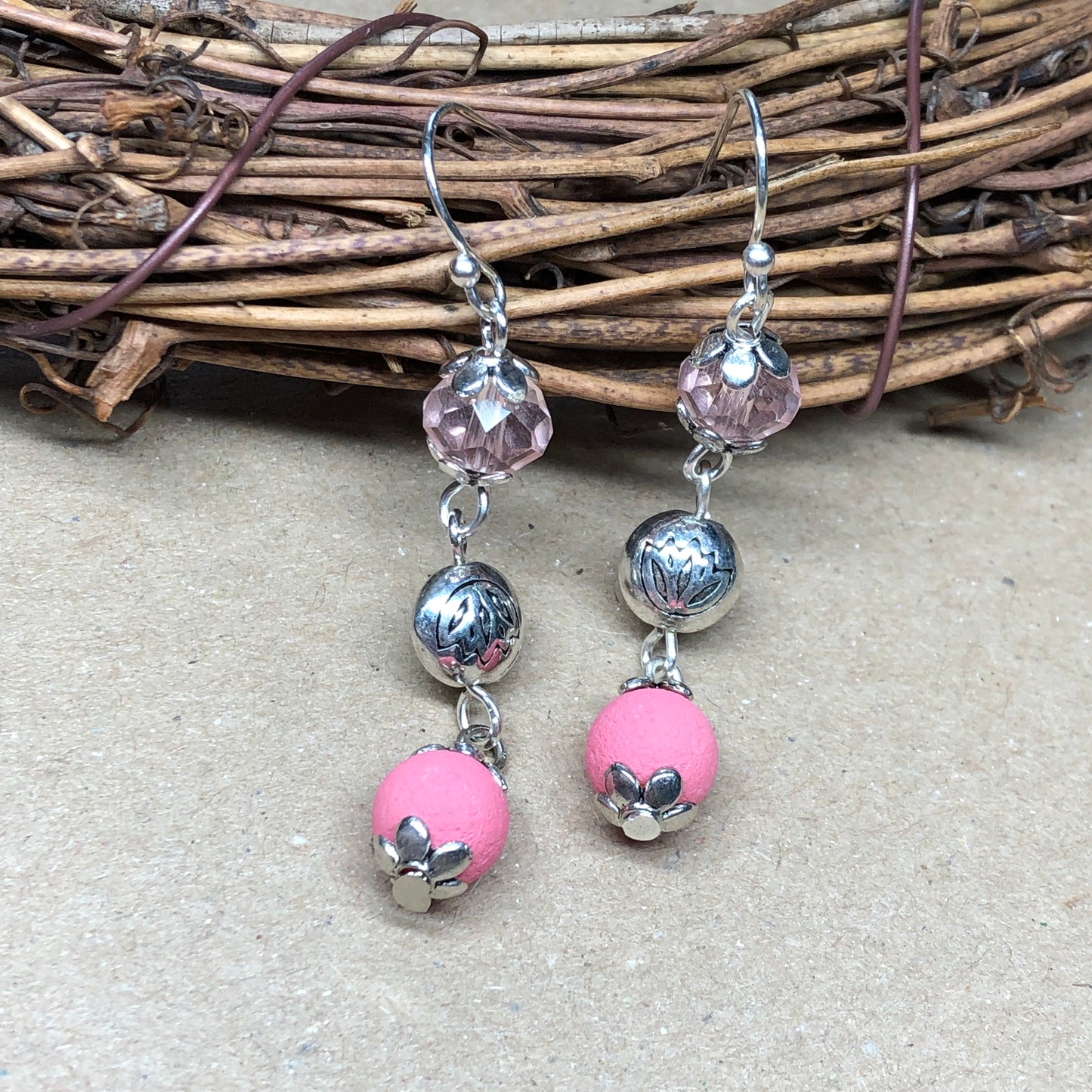 Salmon pink lava rock earrings