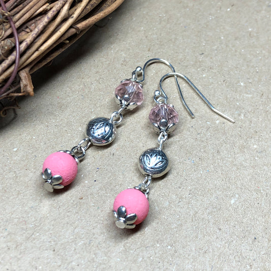 Salmon pink lava rock earrings