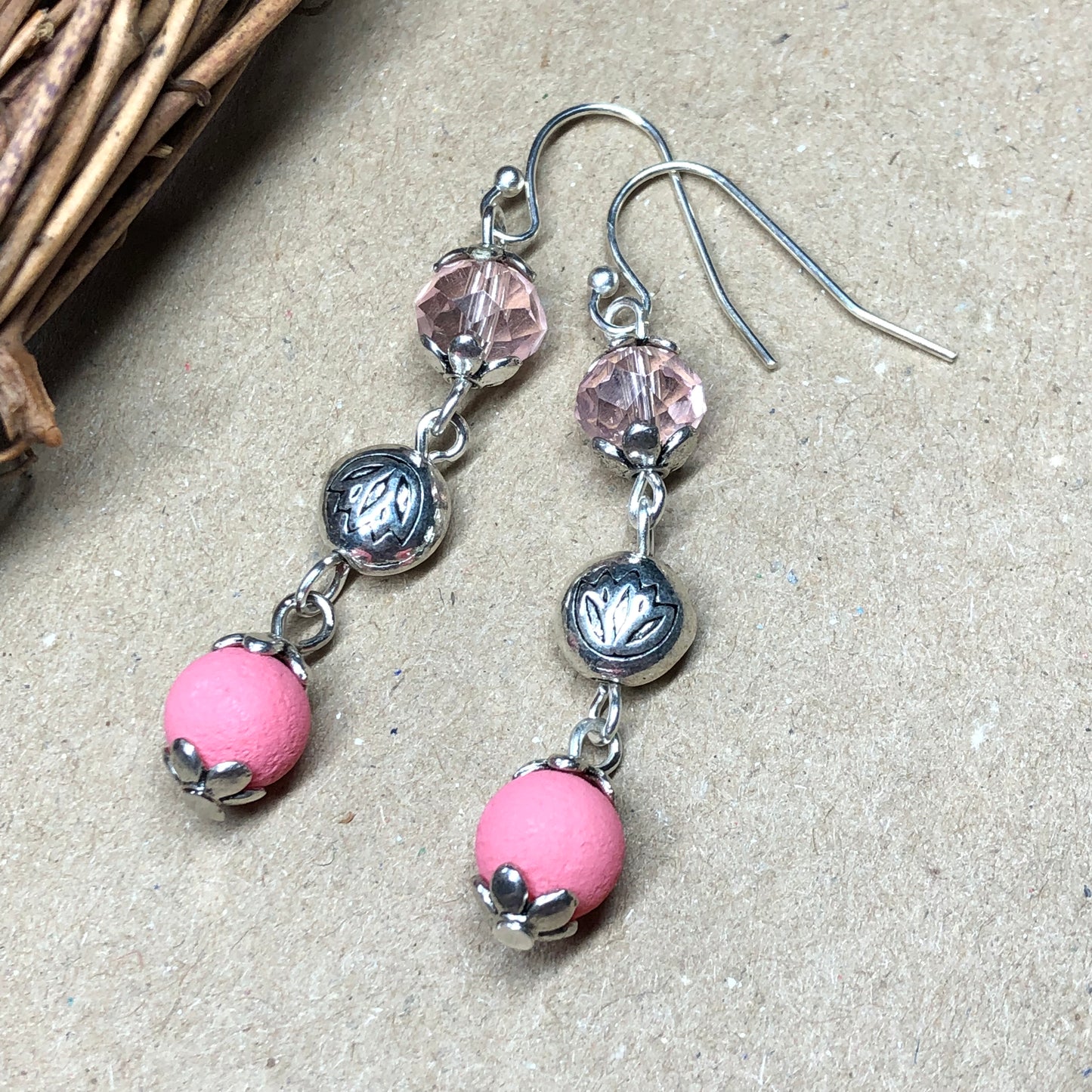 Salmon pink lava rock earrings