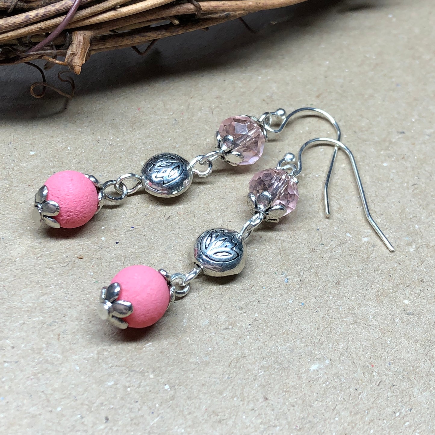 Salmon pink lava rock earrings