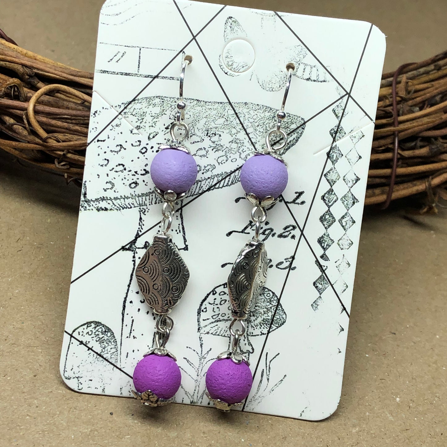 Purple lavender lilac lava stone earrings