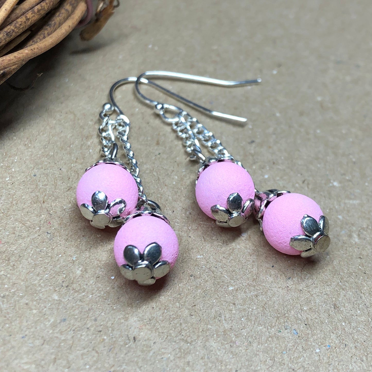 Pink lava stone chain dangle earrings