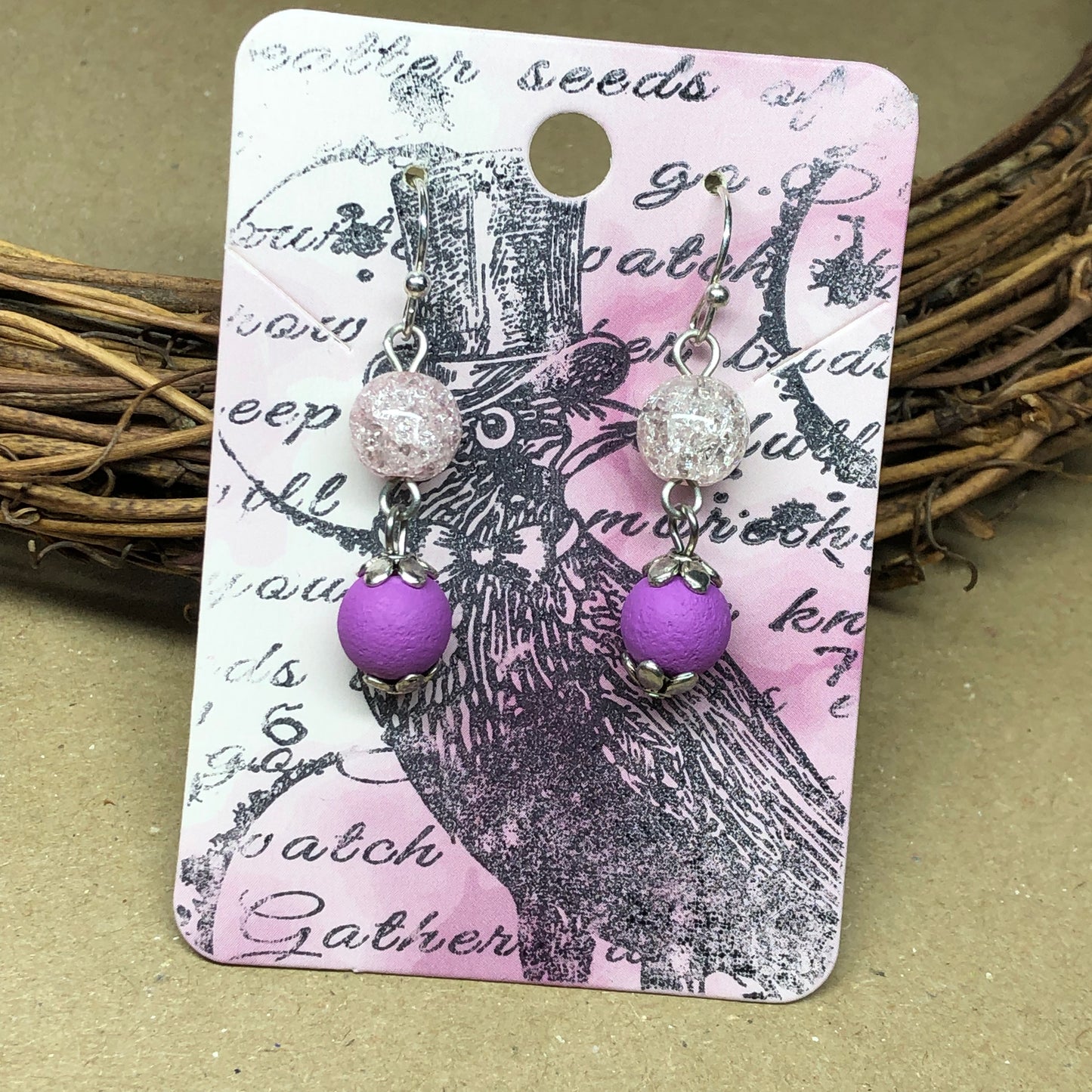 Purple lava stone crackle agate earrings