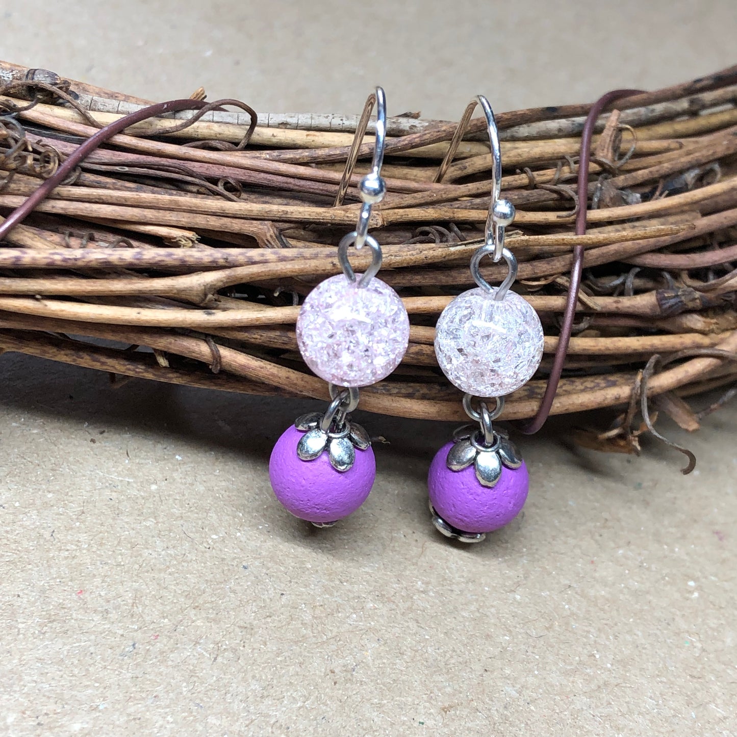 Purple lava stone crackle agate earrings