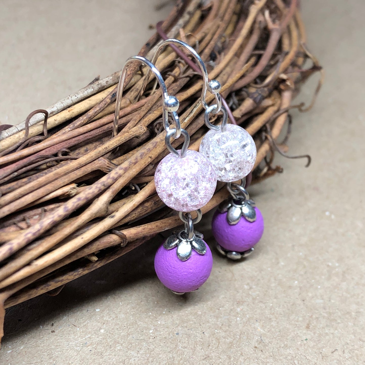 Purple lava stone crackle agate earrings