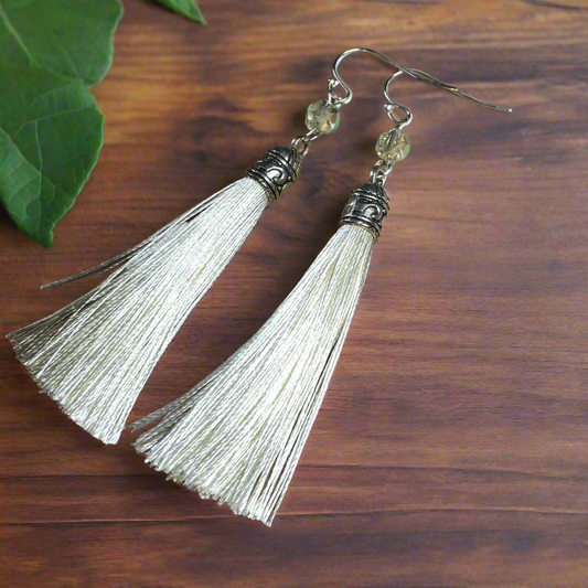 Jemima - Cream tassel earrings with crystals