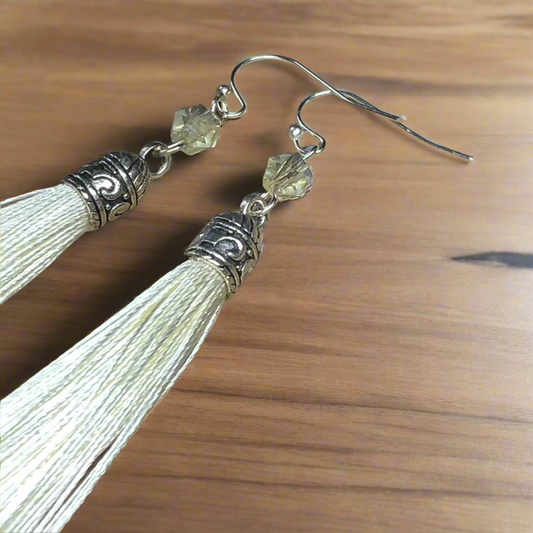 Jemima - Cream tassel earrings with crystals
