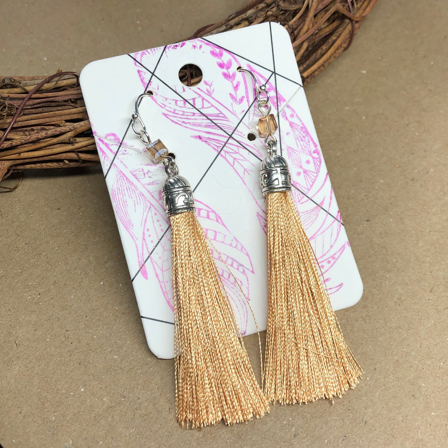 Fawn tassel earrings with crystal cubes