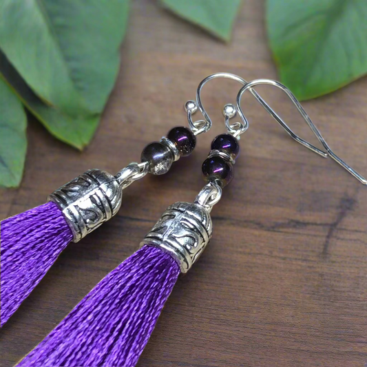 Lillibet - Purple tassel earrings with glass beads