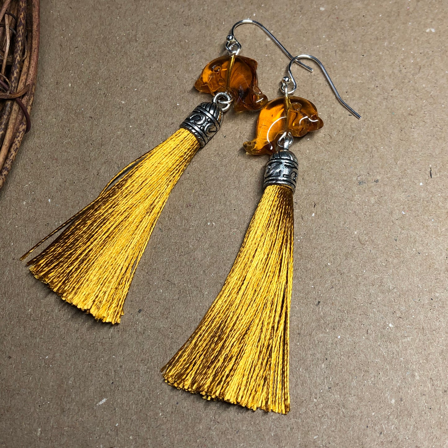 Wheat tassel earrings with dolphins