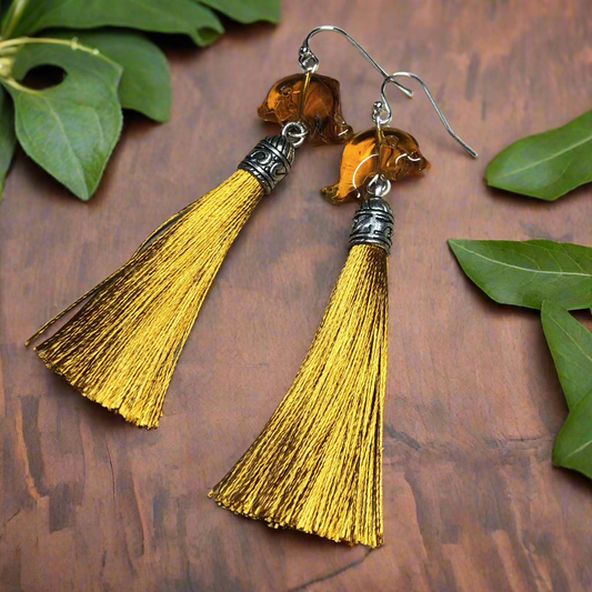 Aurelia - Wheat tassel earrings with dolphins