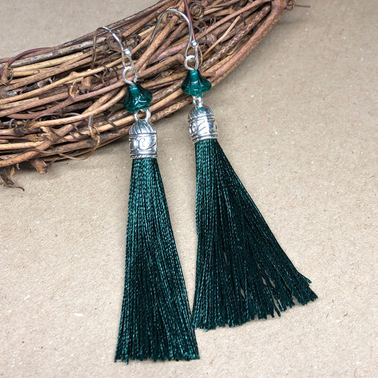 Forest tassel earrings with glass flowers