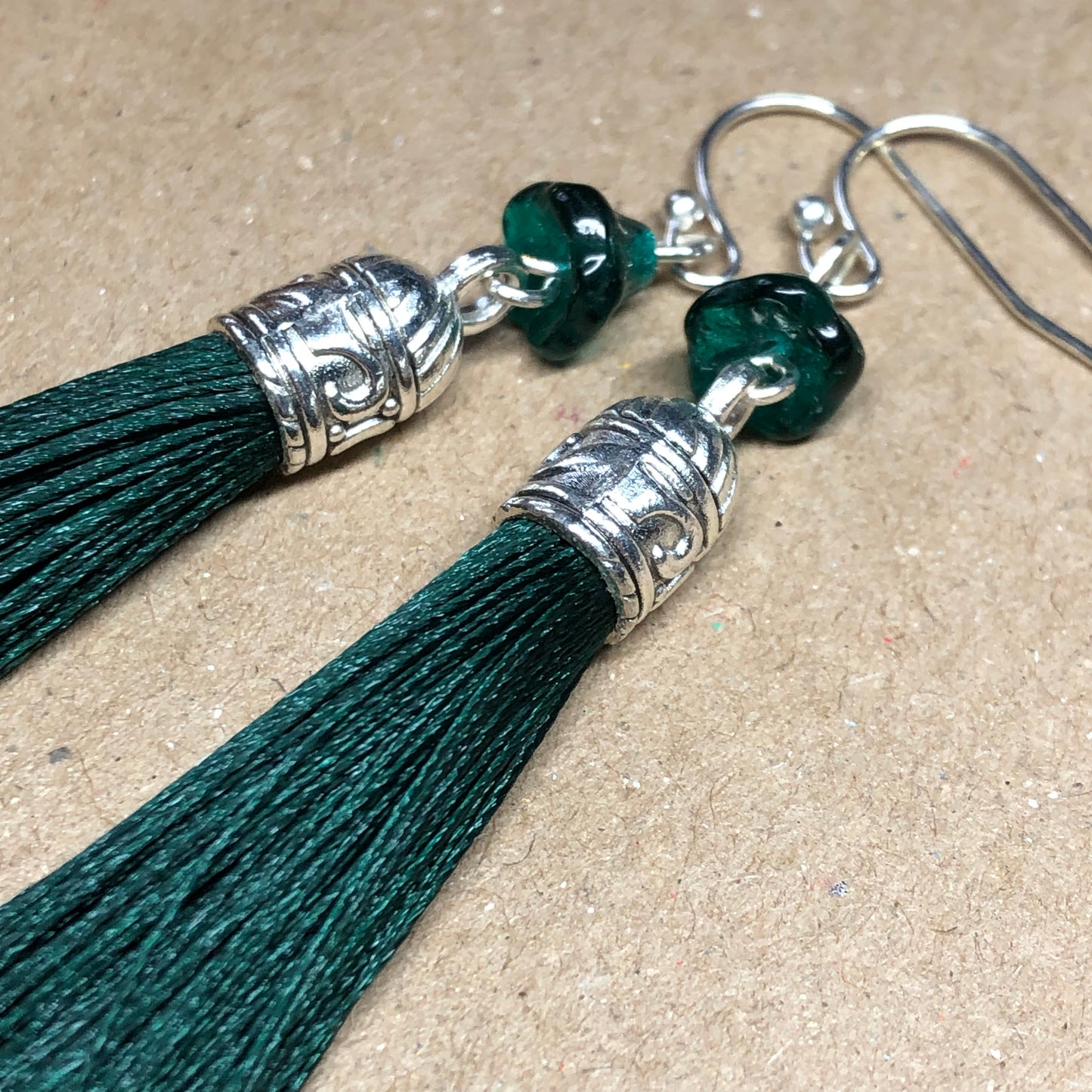 Forest tassel earrings with glass flowers