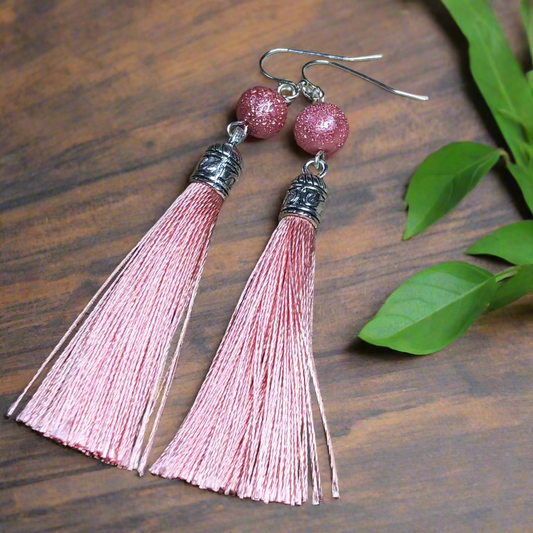 Serephina - Coral tassel earrings with dewy beads