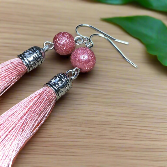Serephina - Coral tassel earrings with dewy beads