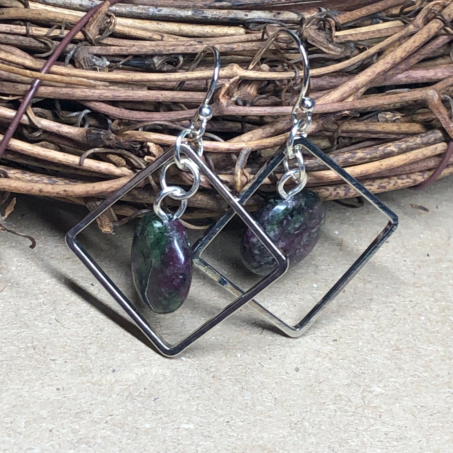 Ruby Zoisite square hoop earrings