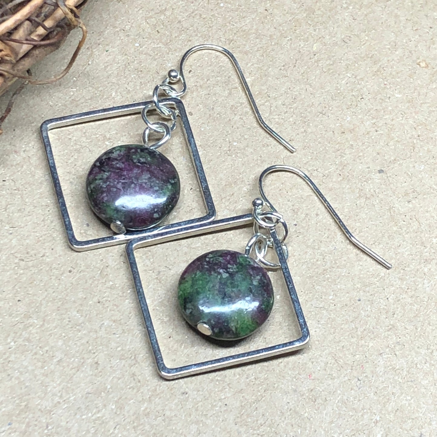 Ruby Zoisite square hoop earrings