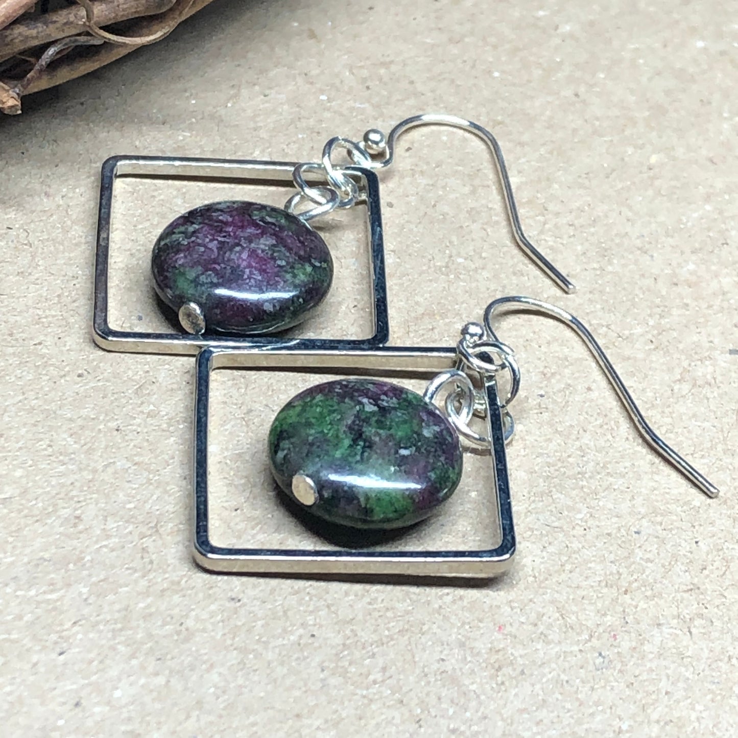 Ruby Zoisite square hoop earrings