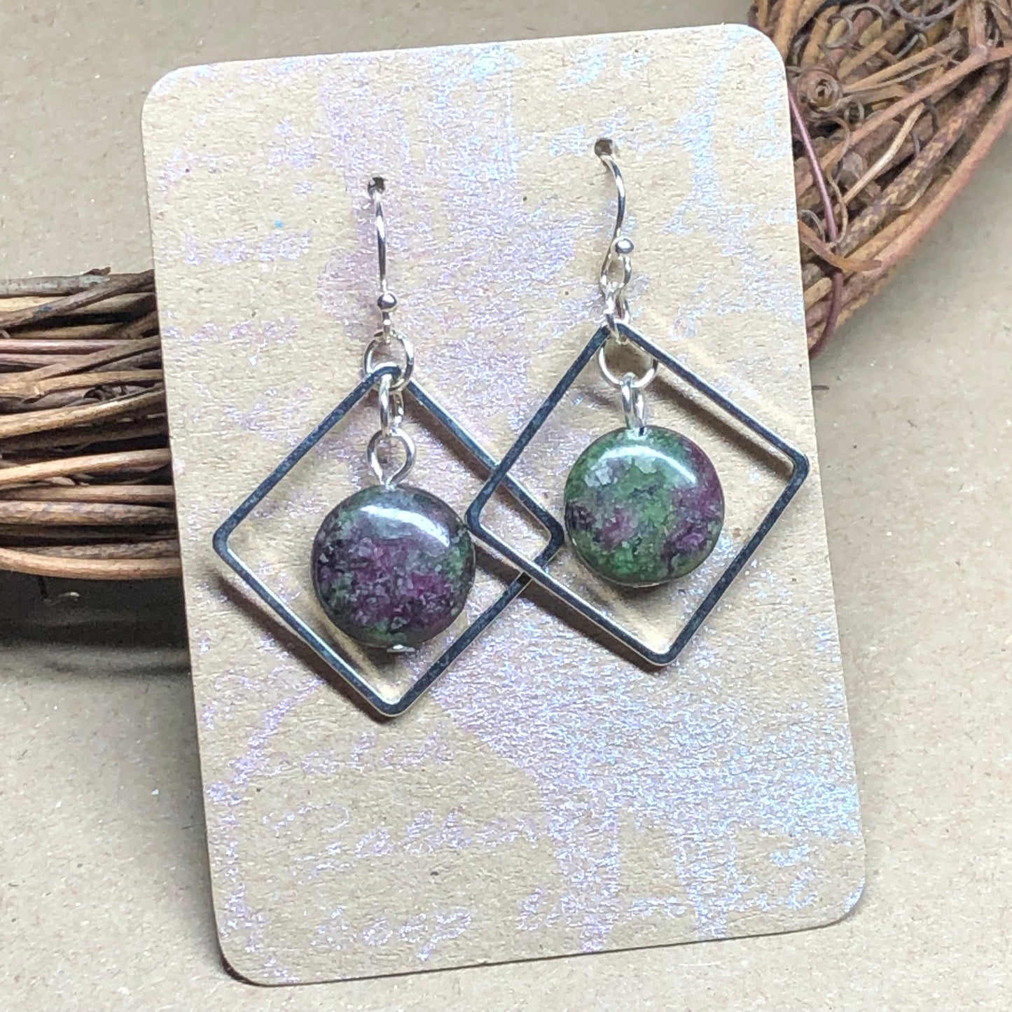 Ruby Zoisite square hoop earrings