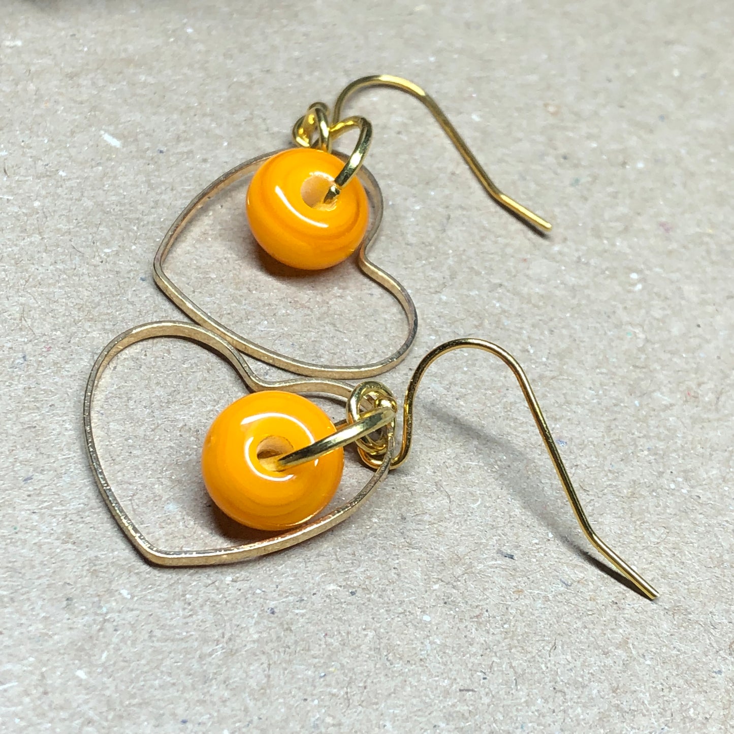 Sunkissed tangerine glass heart hoop earrings