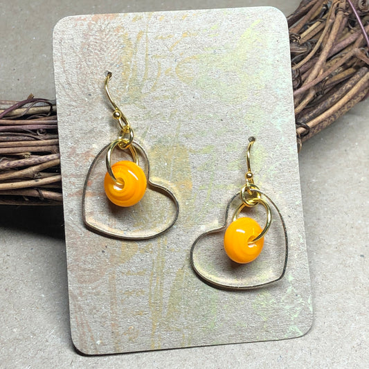 Sunkissed tangerine glass heart hoop earrings