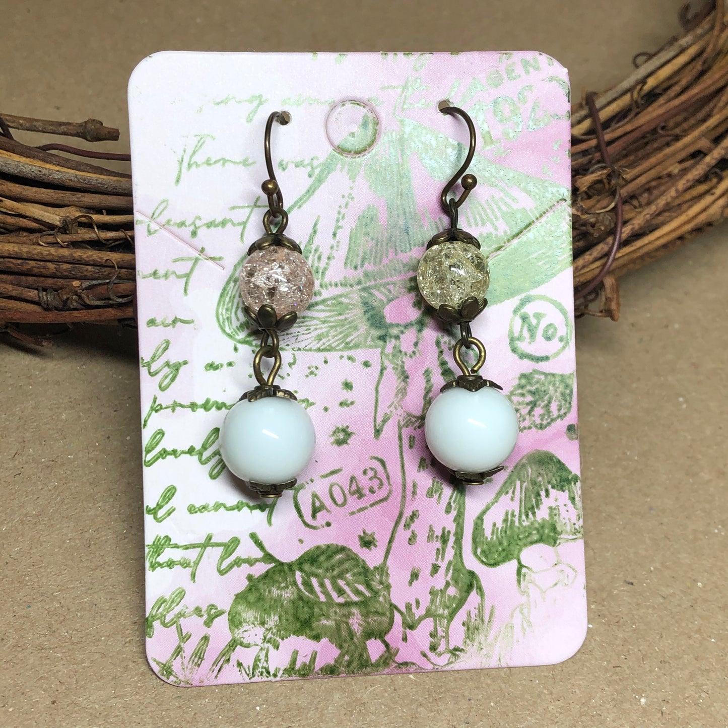 Pastel crackle white glass earrings