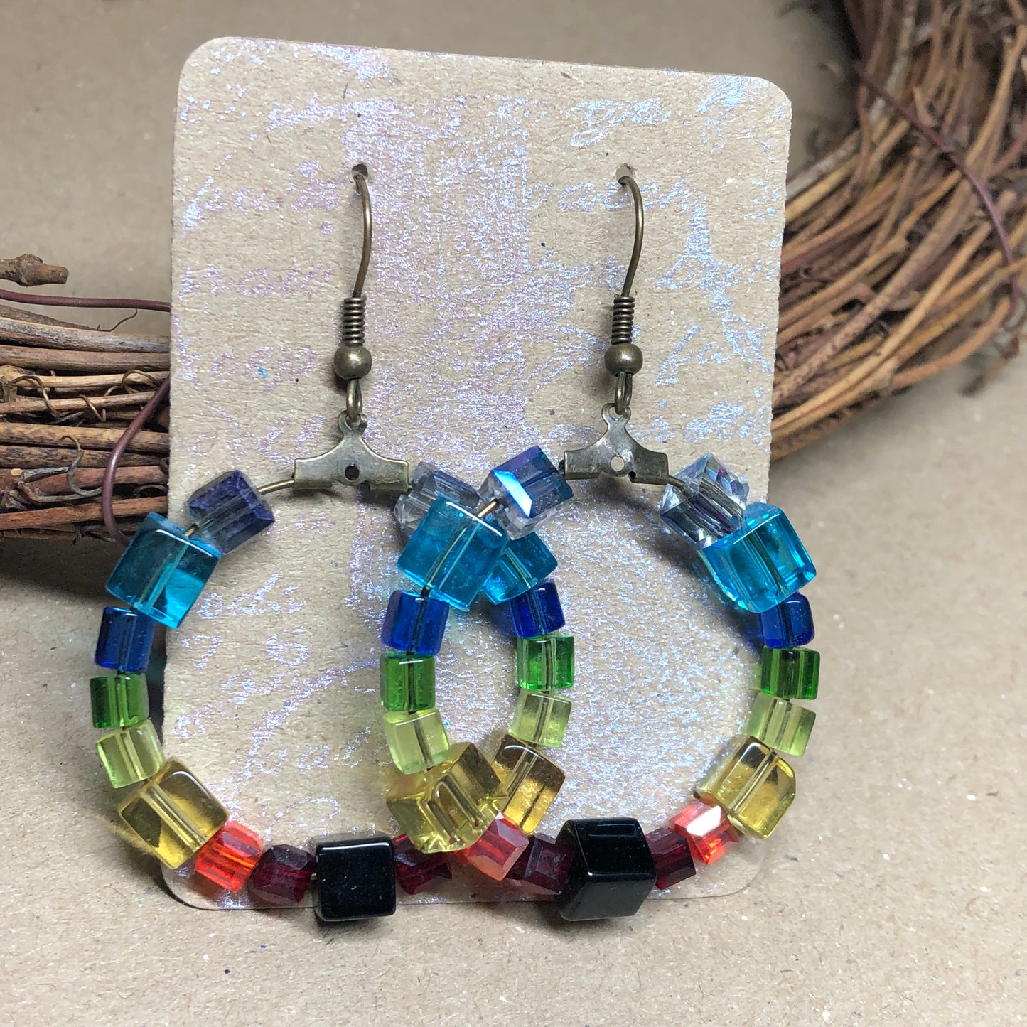 Rainbow hoop bronze earrings