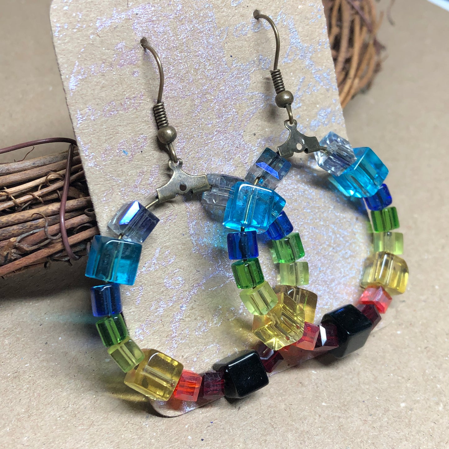 Rainbow hoop bronze earrings